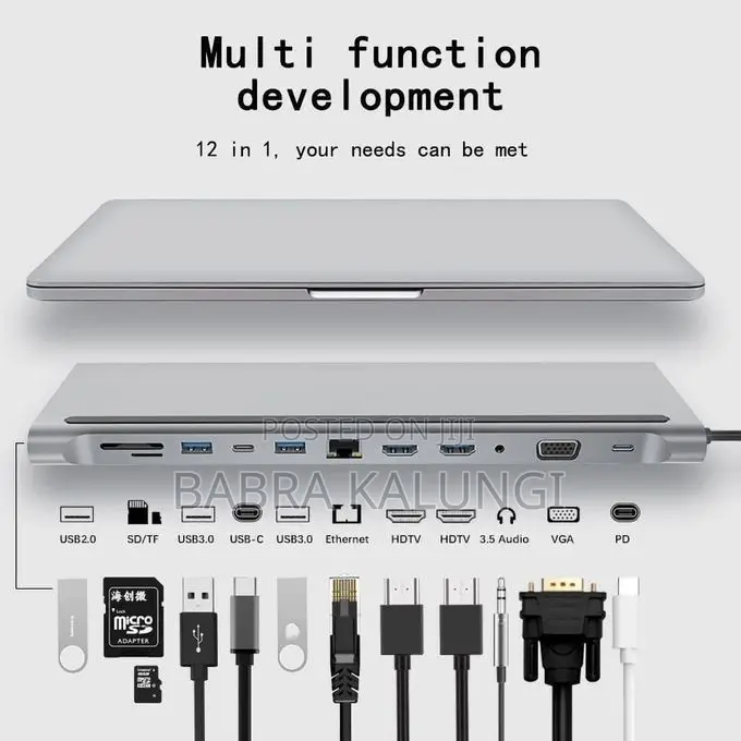 12 in 1 Multi Port Usb C Dock Type C to Hdmi + 4 Usb A