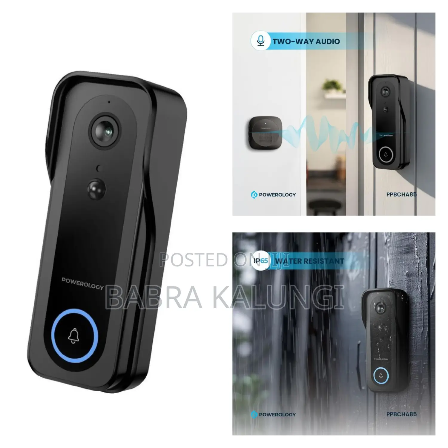 Powerology Ip65 265gb 3mp Infrared Smart Camera Doorbell