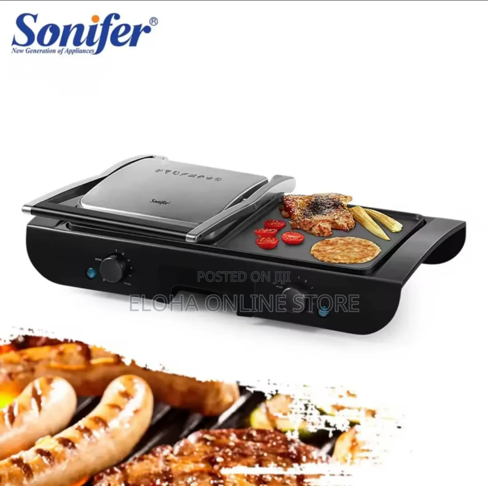Sonifer 2-in-1 Electric Grill With Both a Baking Plate and Frying Pan