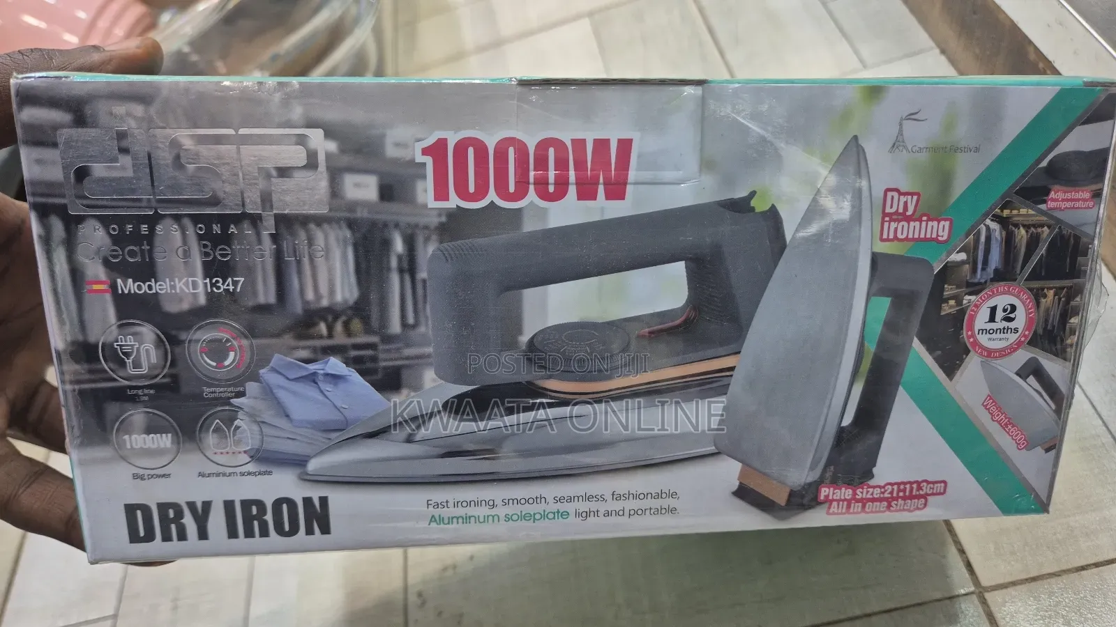 DSP Professional Dry Iron 1000w With Aluminum Soleplate Kd1347
