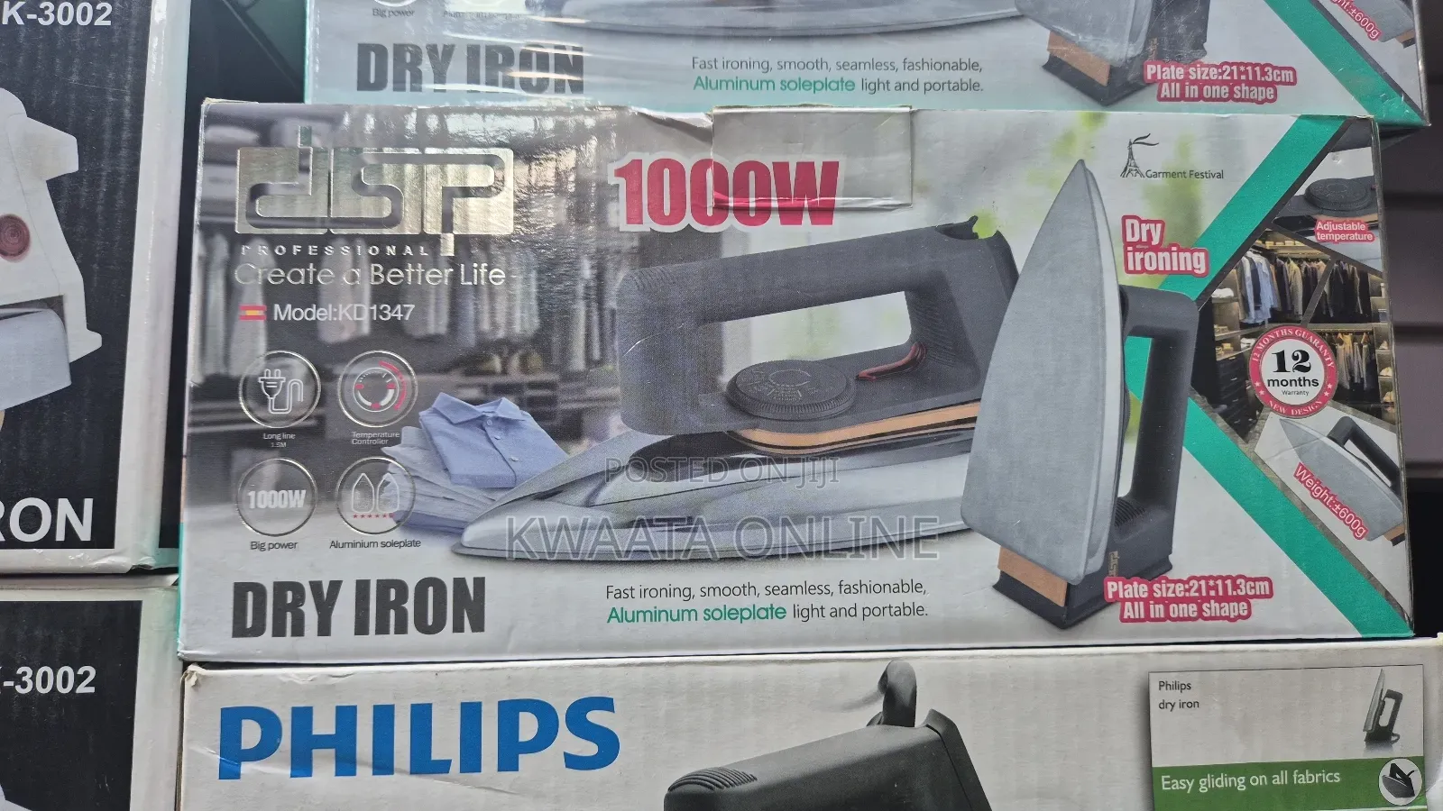 DSP Professional Dry Iron 1000w With Aluminum Soleplate Kd1347