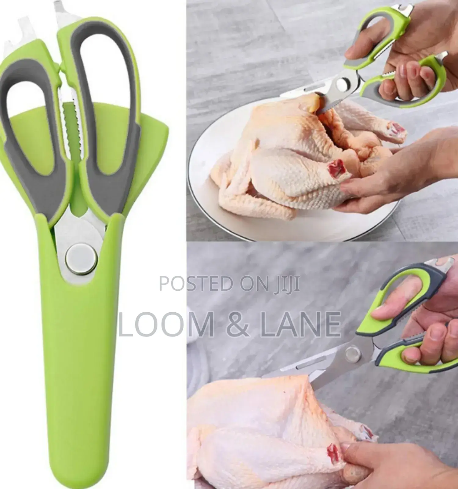 Heavy-Duty Multifunction Stainless Steel Kitchen Scissors Green