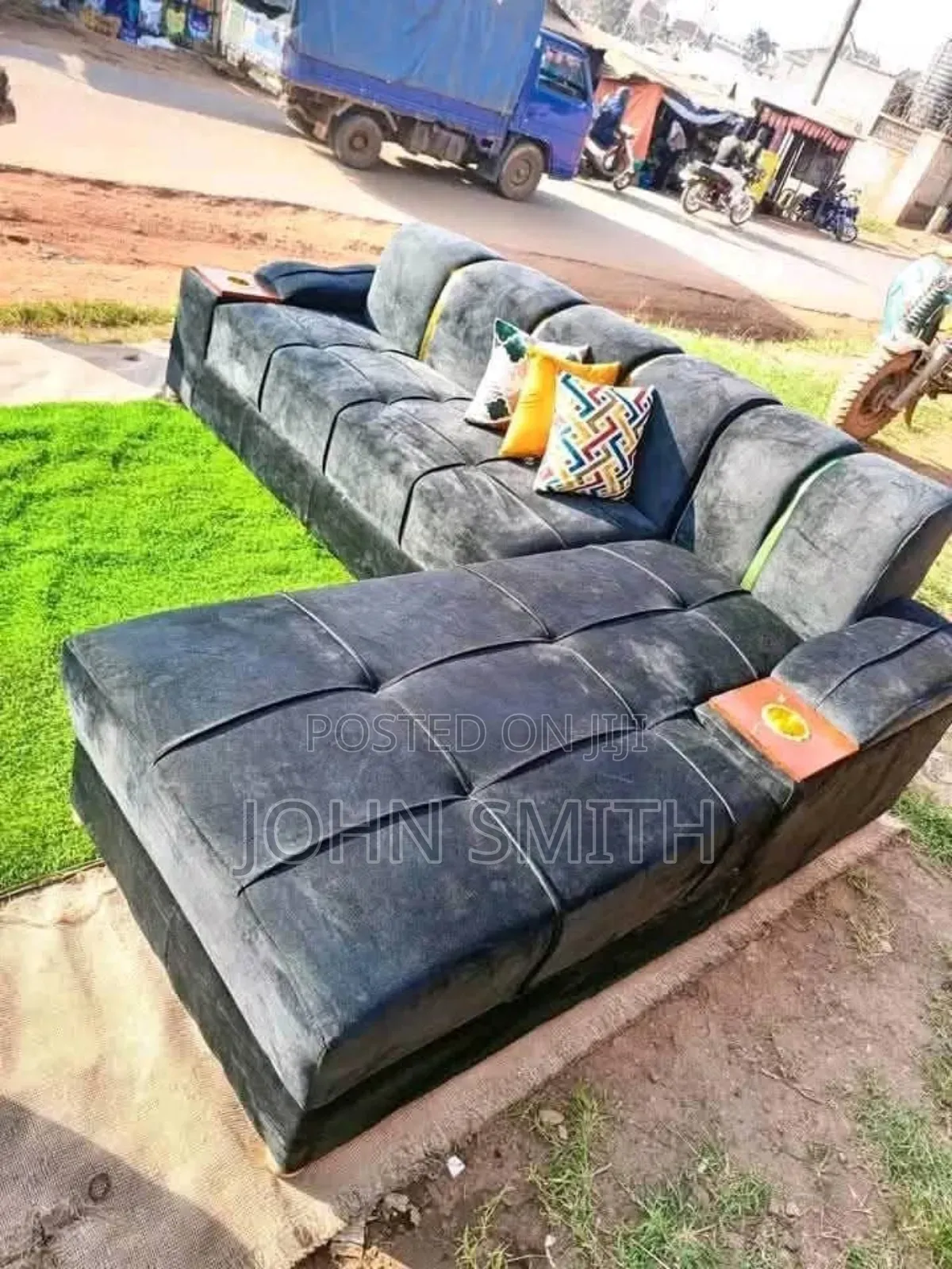 Gray L Shaped Sofa With Cup Holders Available