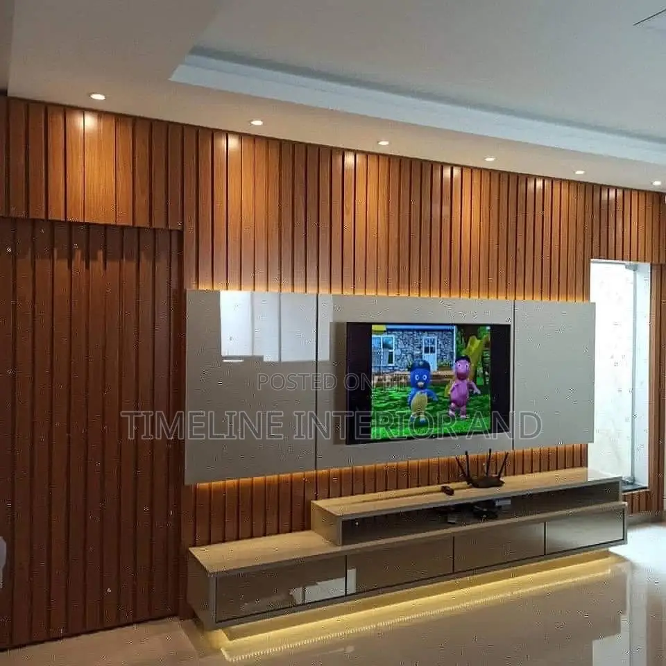 Modern Tv Stand Wall Panel With Marble Finish – Kampala