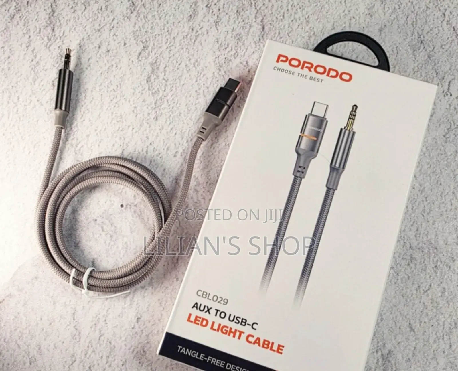 Porodo Aux to Usb C Led Light Cable