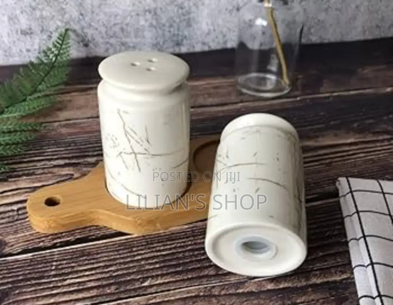 Salt and Pepper Shakers With Bamboo Wood Tray