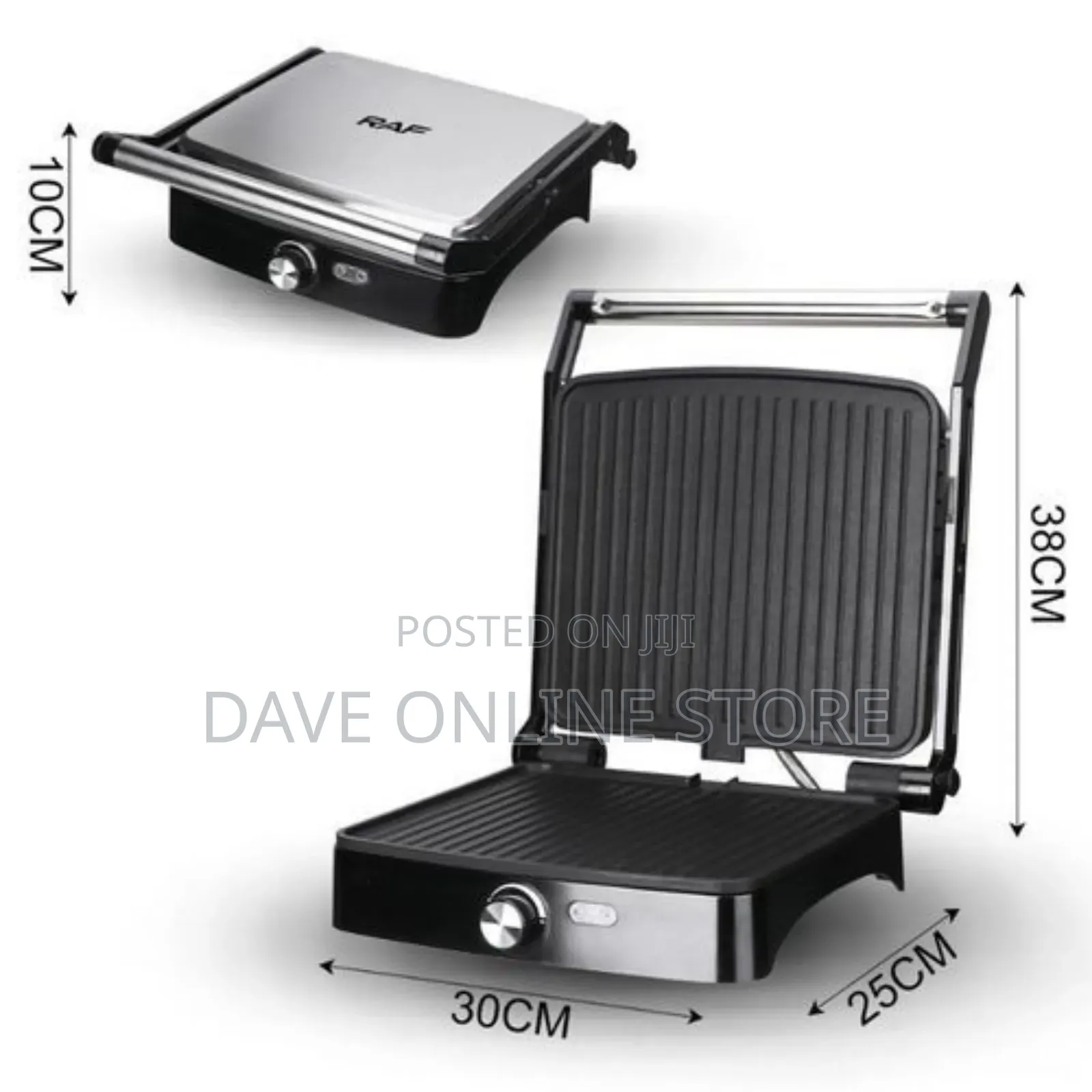 Raf Electric Panini Grill, Non-Stick, Multifunction, 180° Opening