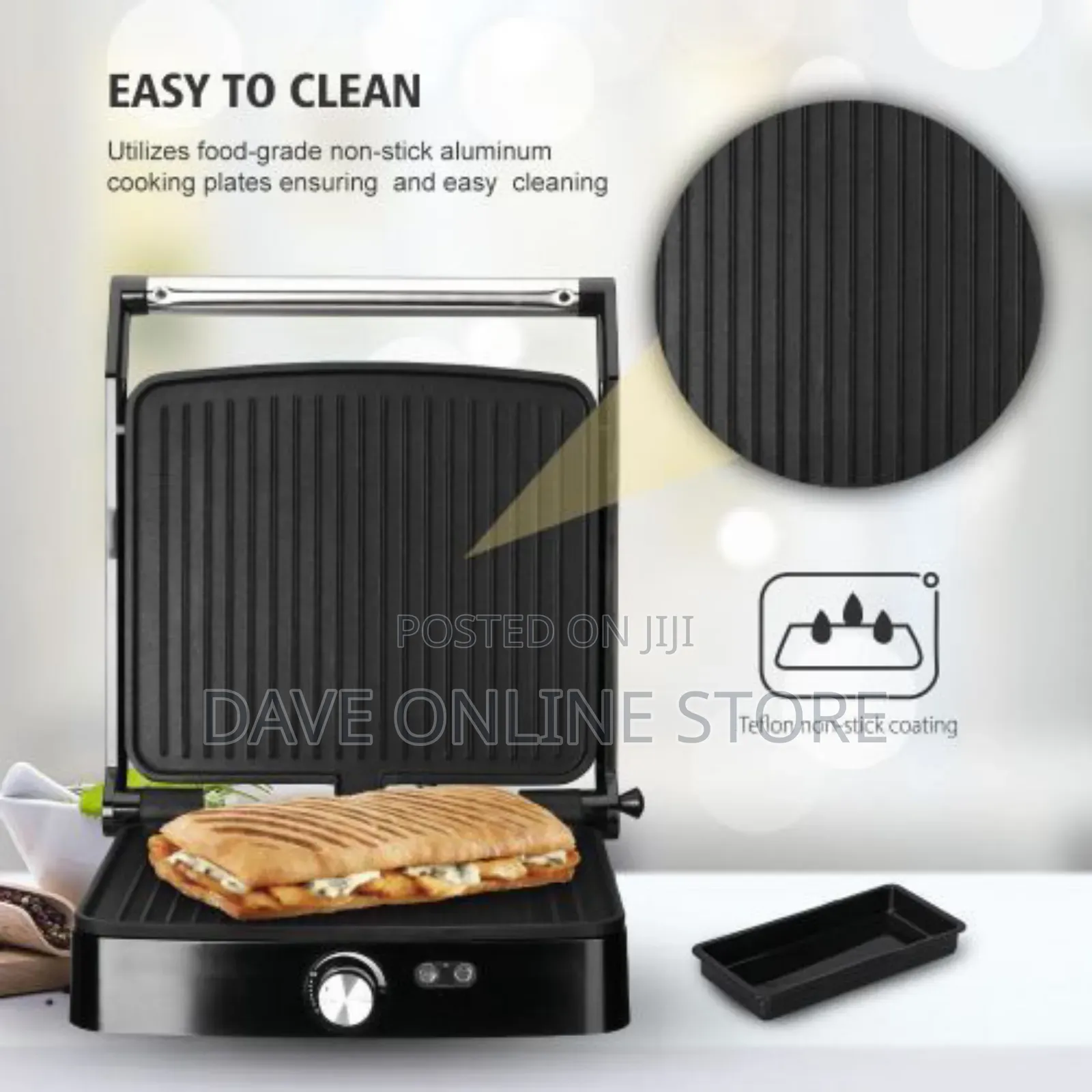 Raf Electric Panini Grill, Non-Stick, Multifunction, 180° Opening