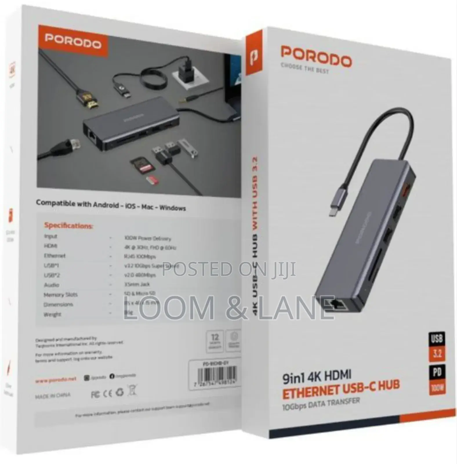 Porodo 9 in 1 Ethernet Usb -C Hub