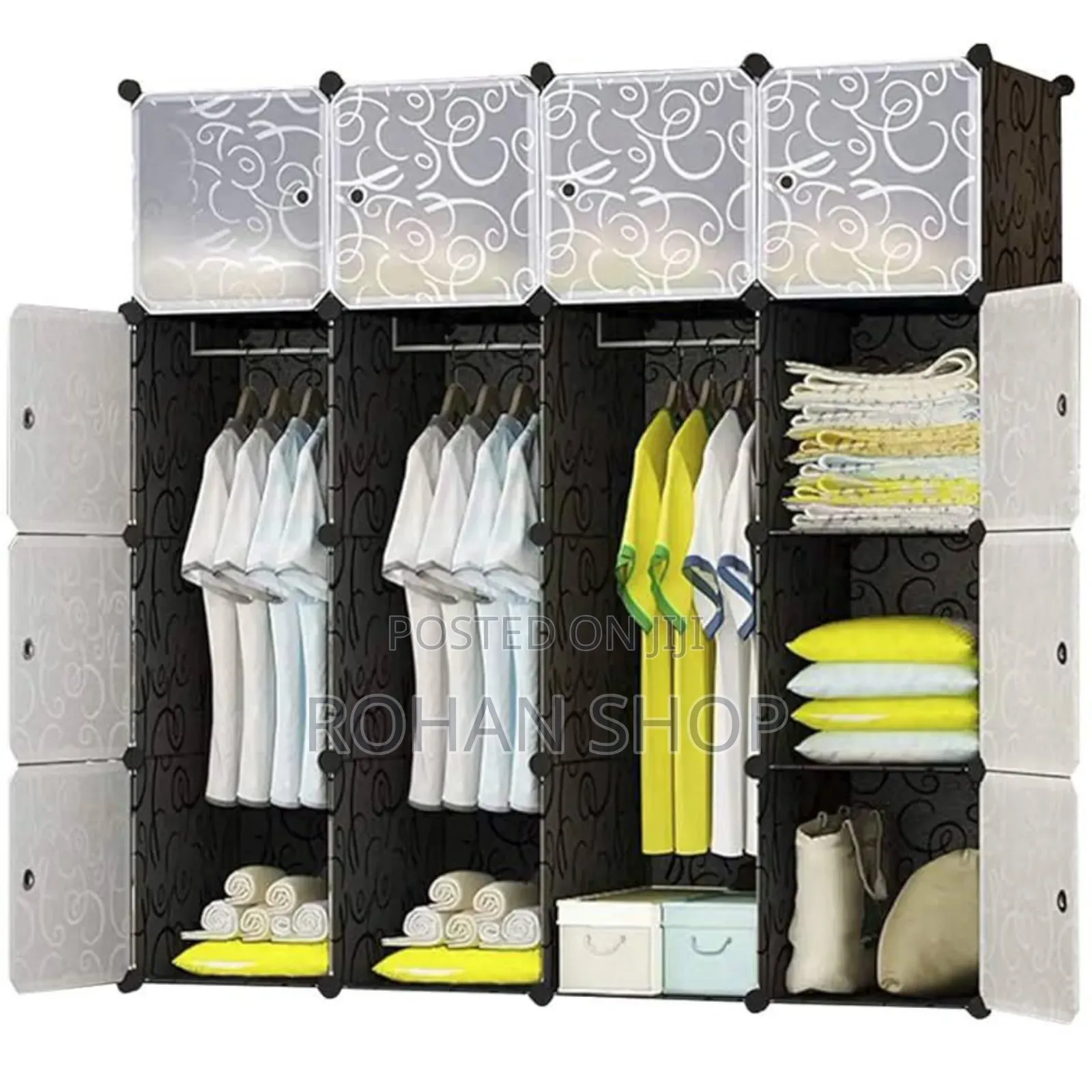 4 Column Black Plastic Wardrobe