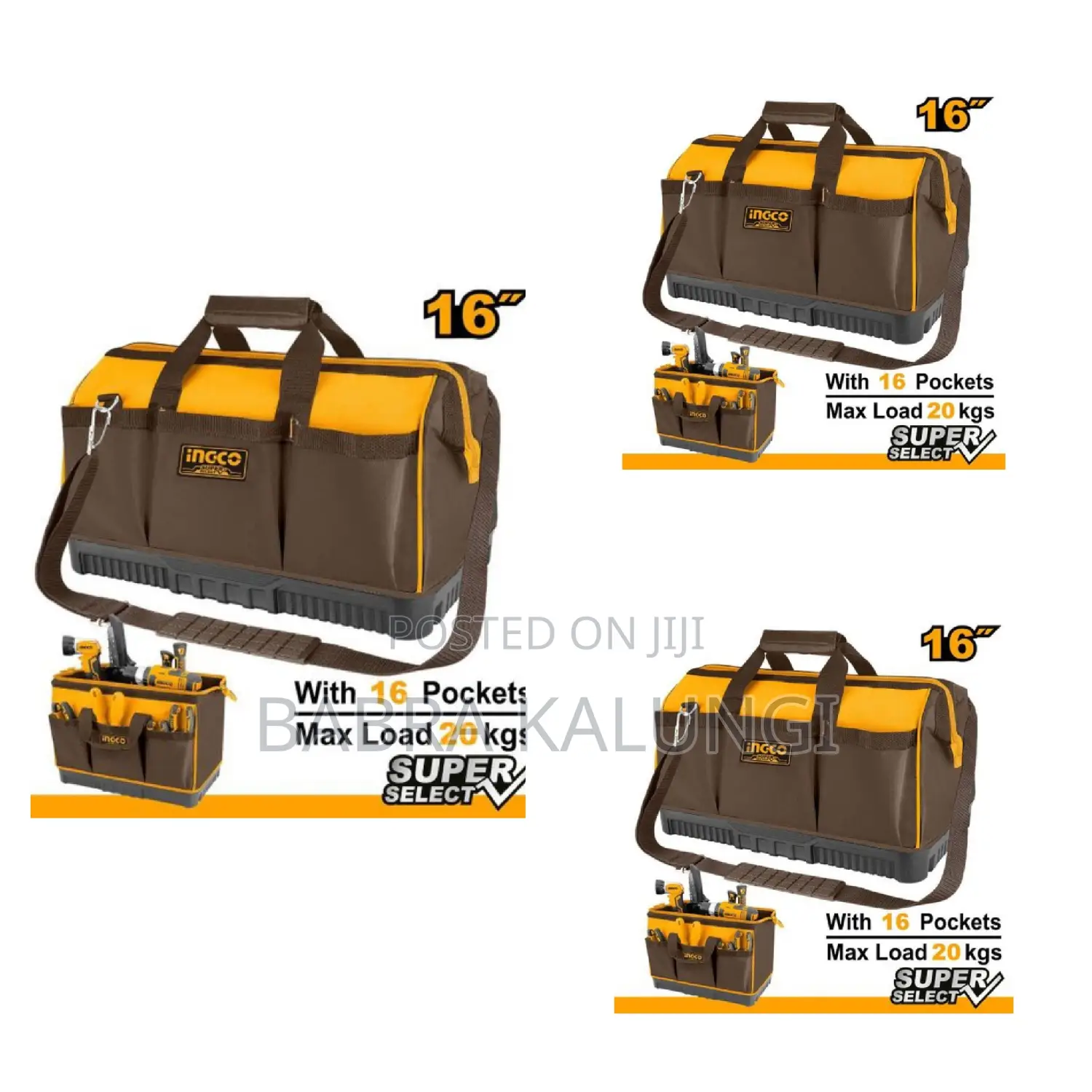 Ingco 16" Inch Tool Bag With 16 Pockets