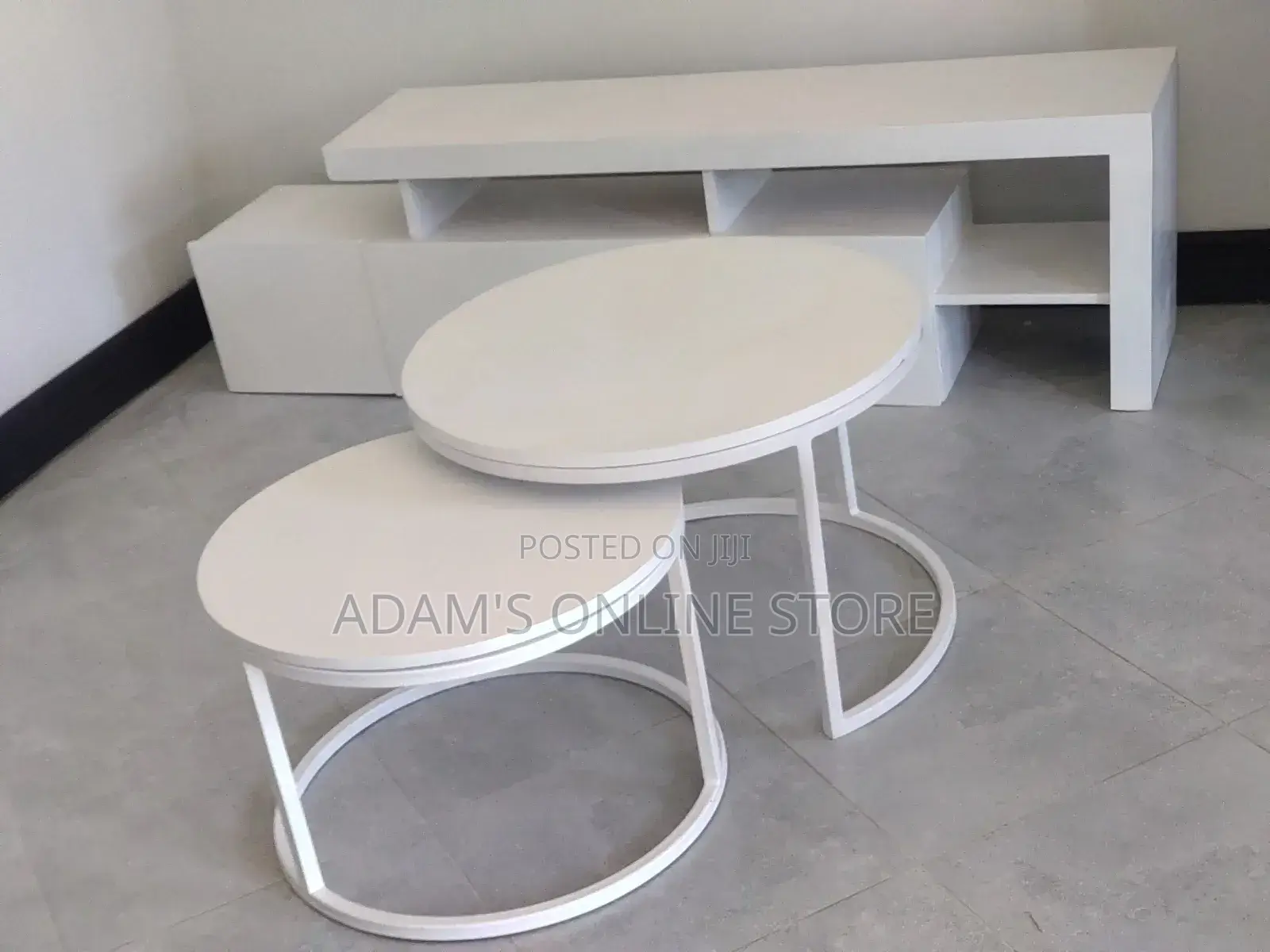 Center Table Round and White Tv Stand Combination