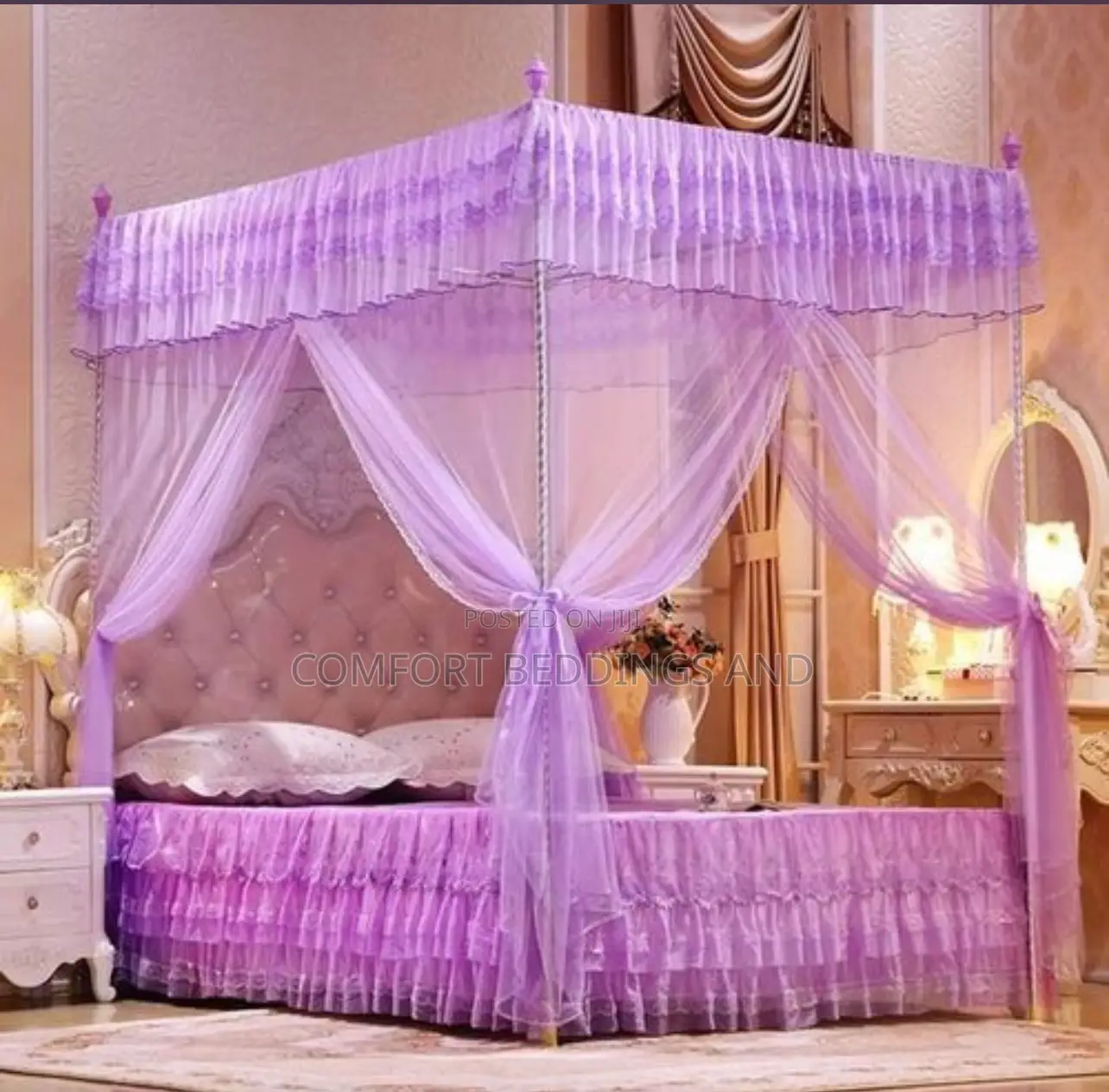 Four Stand Mosquito Net Five By Six Purple