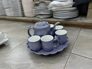 Rotating Tray,Cups, and Kettle Gold White