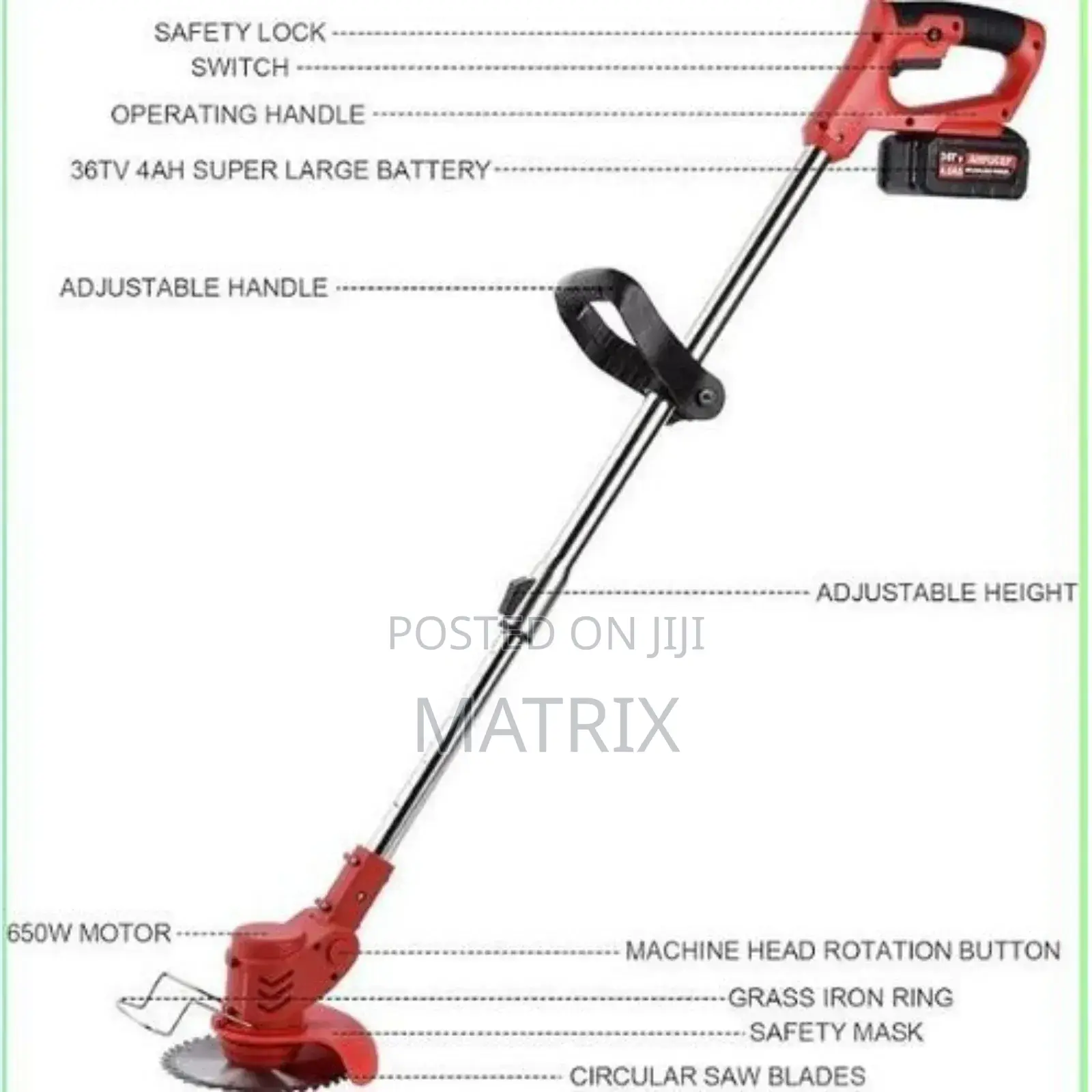 Portable And Rechargeable Grass Cutter With Wheels Glasses,Gloves.