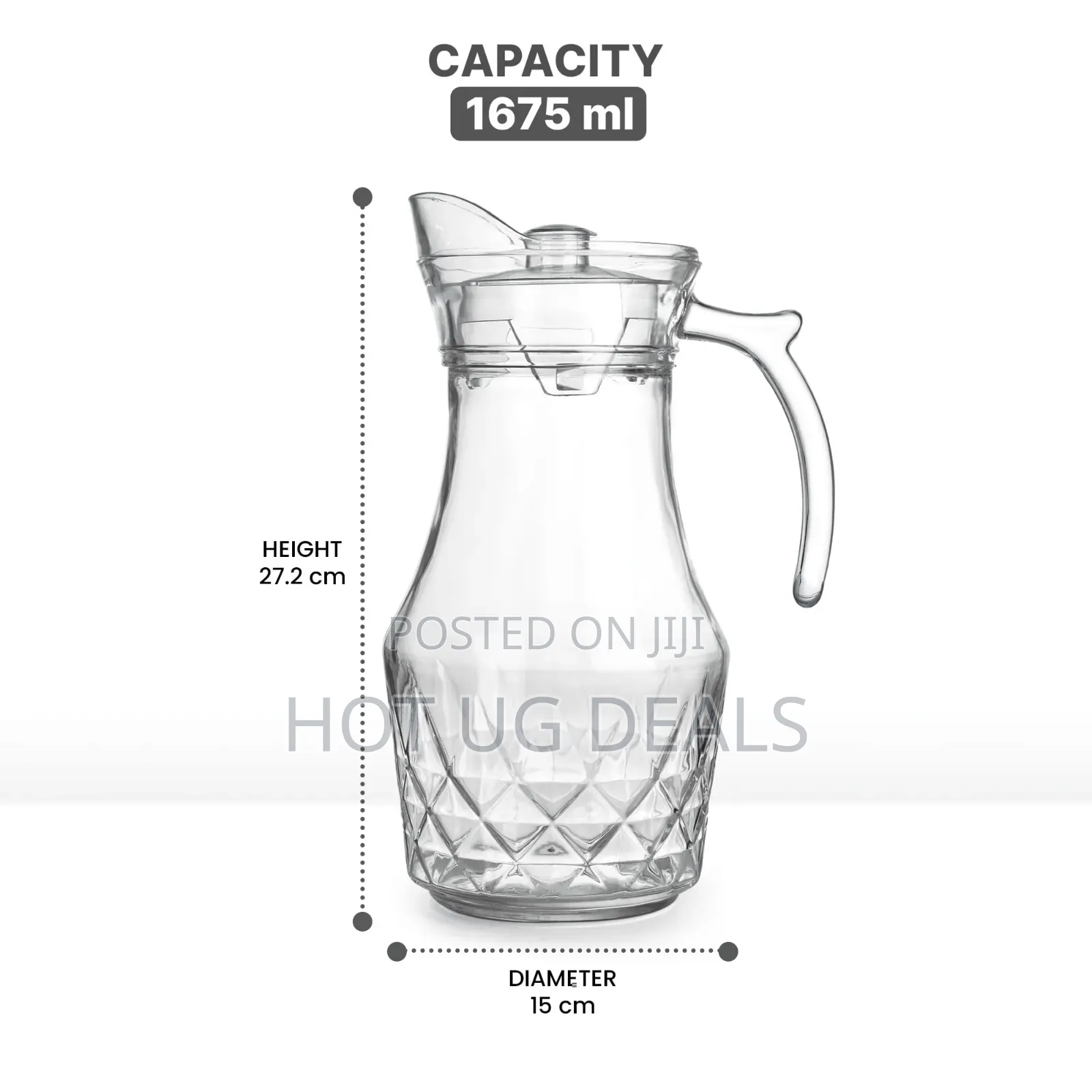 Glass Jug With Lid And Handle, 1.6l Transparent, Serve Water, Beverage