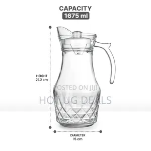 Glass Jug With Lid And Handle, 1.6l Transparent, Serve Water, Beverage