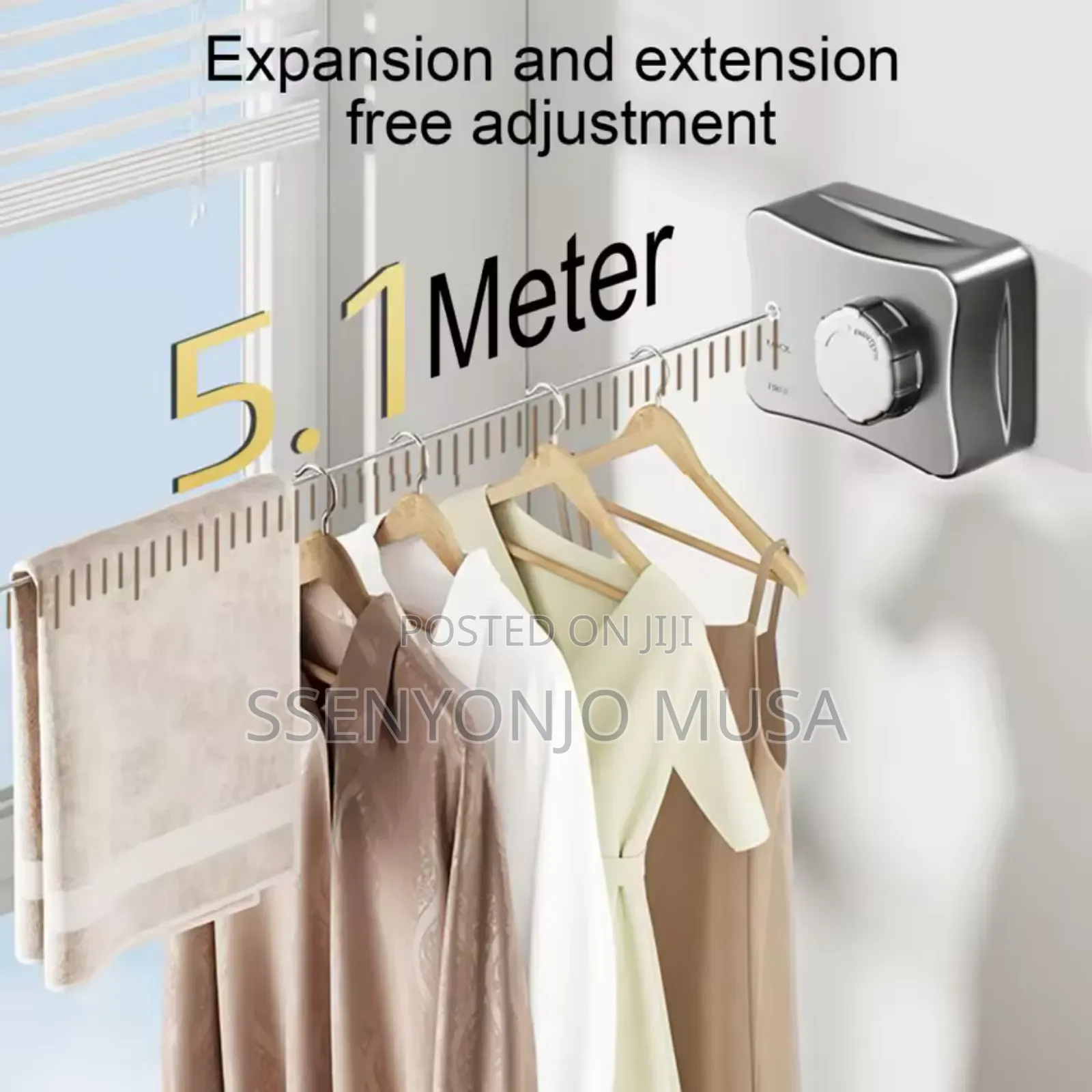 5.1m Retractable Clothesline –Wall Mounted Stainless Steel Drying Line
