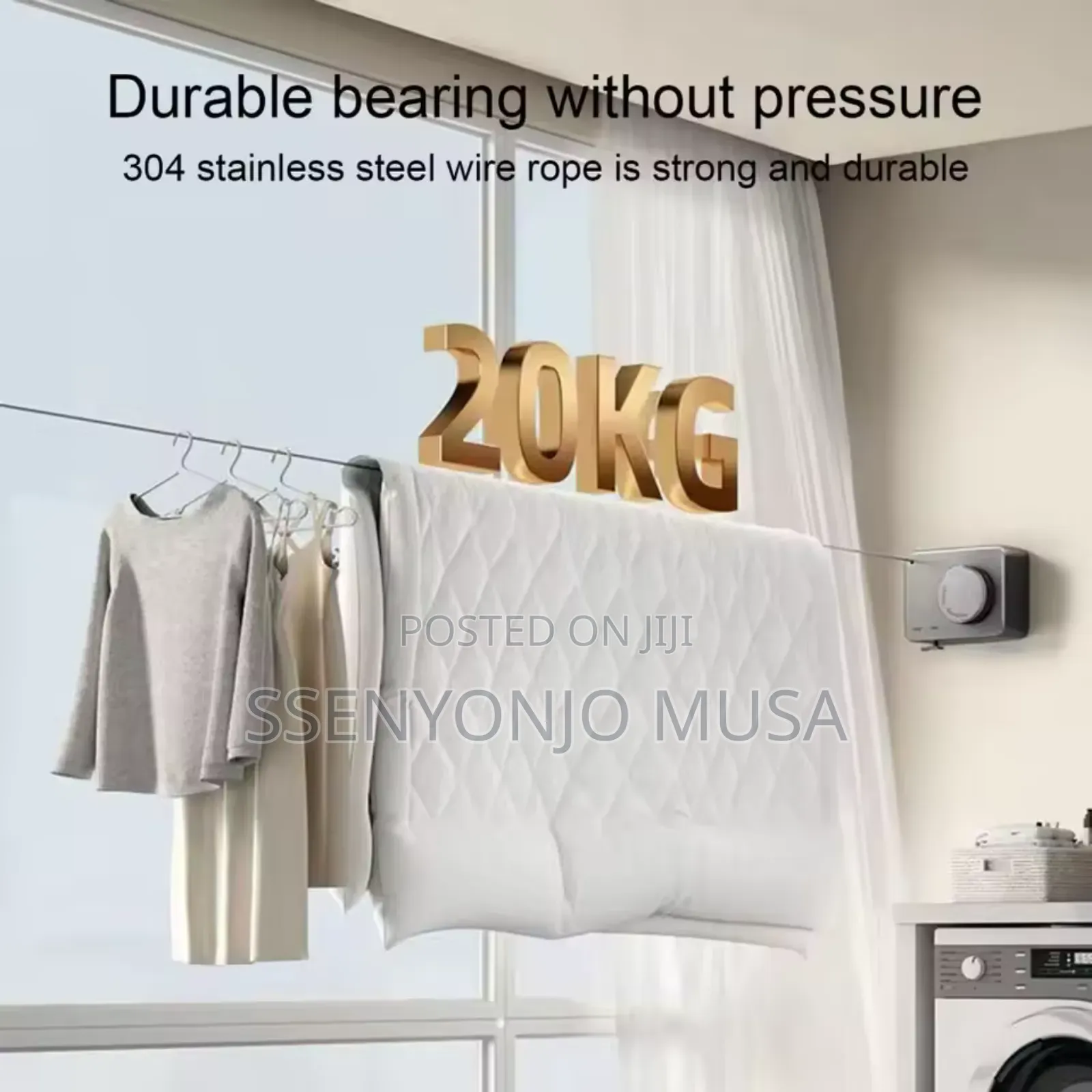 5.1m Retractable Clothesline –Wall Mounted Stainless Steel Drying Line