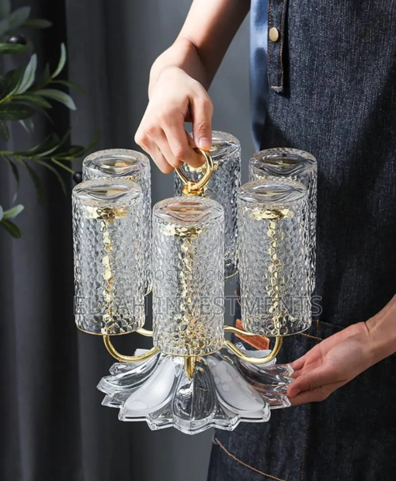 Upside-Down Cup Drain Rack Coffee Cup Display Stand(Gold)