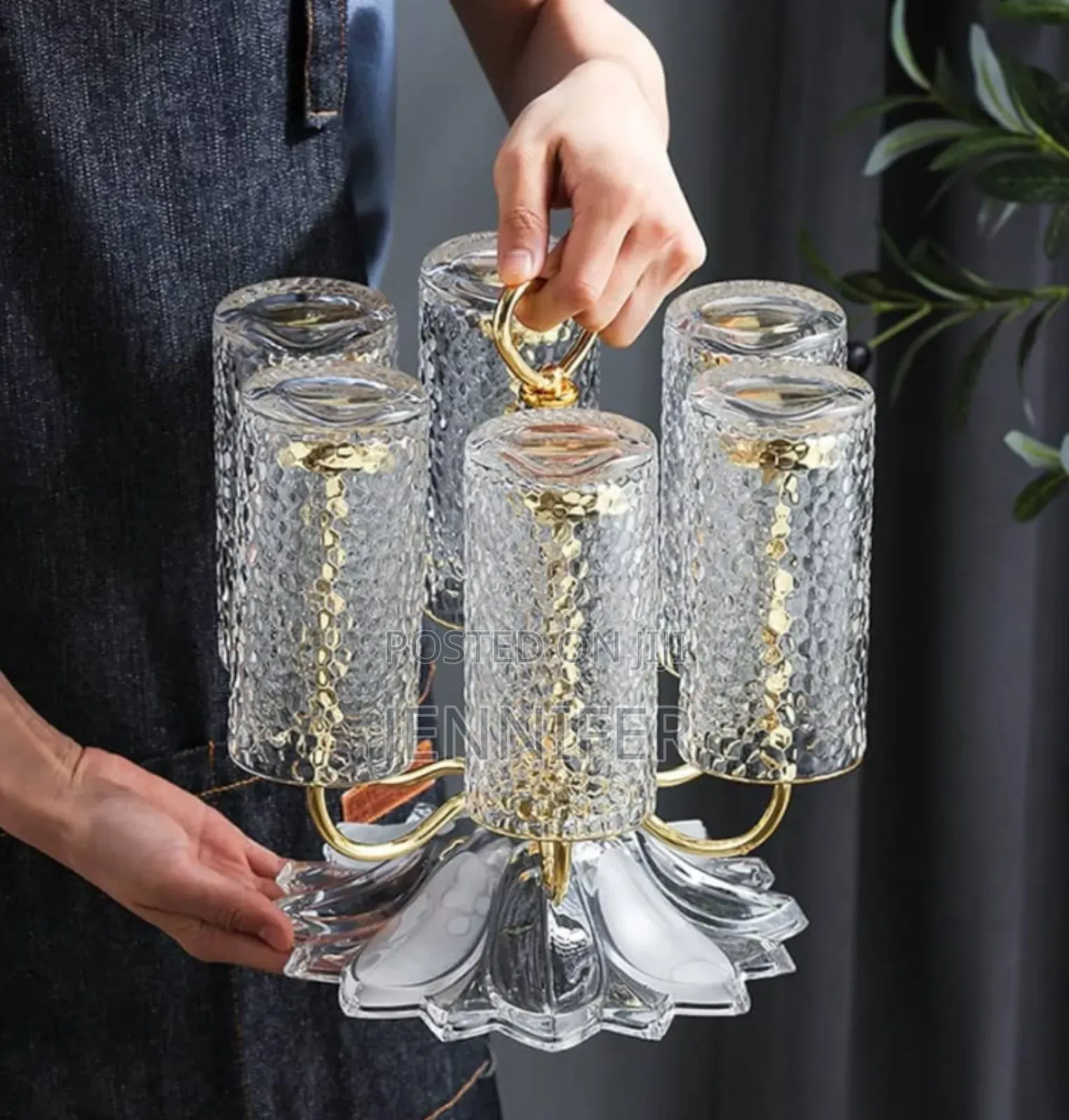 Upside-Down Cup Drain Rack Coffee Cup Display Stand(Gold)
