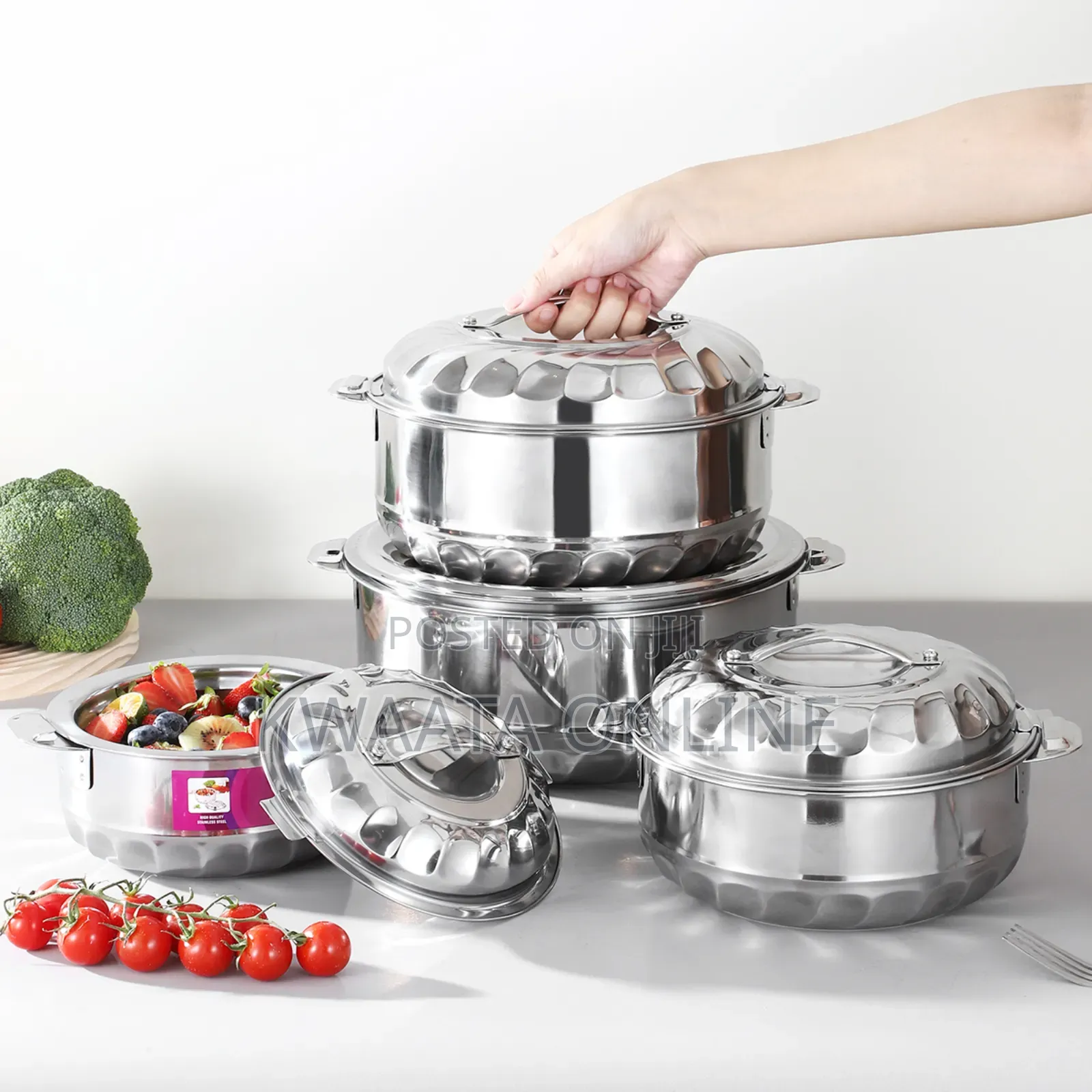 4pcs(1l/2l/3l/5l)Stainless Steel Food Warmer Storage Container