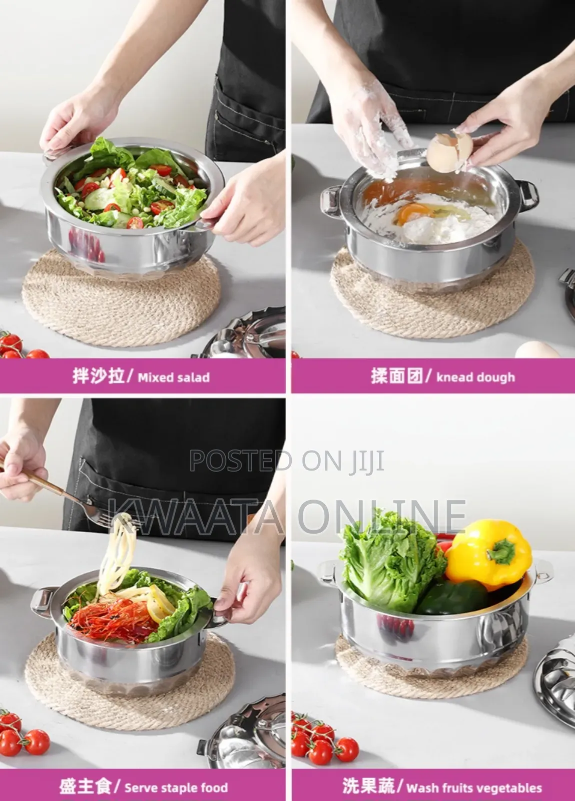 4pcs(1l/2l/3l/5l)Stainless Steel Food Warmer Storage Container