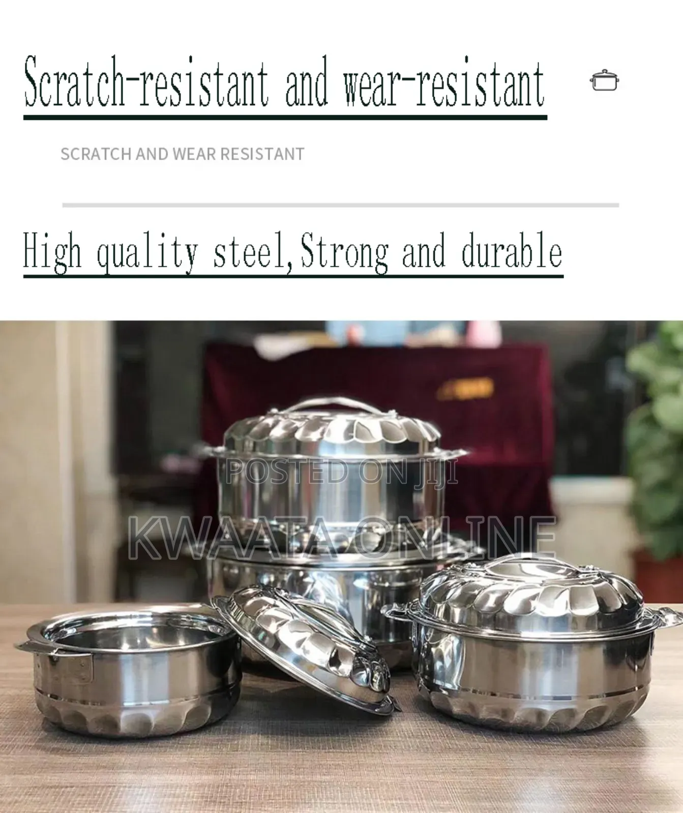 4pcs(1l/2l/3l/5l)Stainless Steel Food Warmer Storage Container