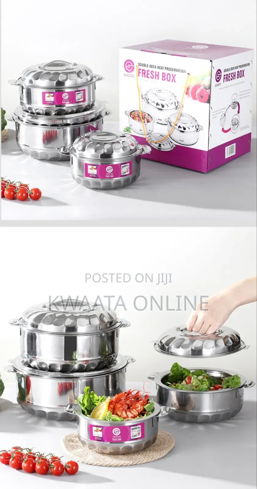 4pcs(1l/2l/3l/5l)Stainless Steel Food Warmer Storage Container