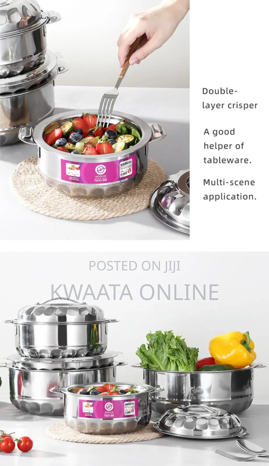 4pcs(1l/2l/3l/5l)Stainless Steel Food Warmer Storage Container