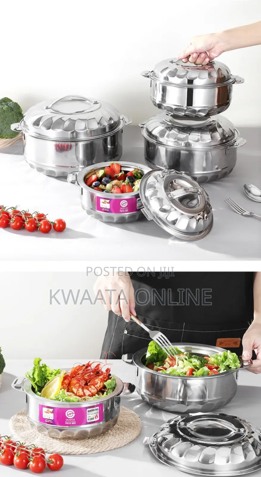 4pcs(1l/2l/3l/5l)Stainless Steel Food Warmer Storage Container