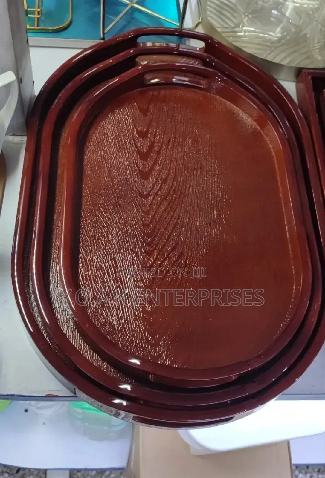 Round Wooden Tray Set