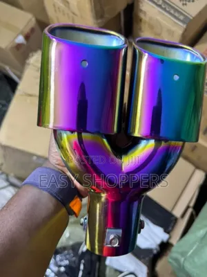 Universal Dual Exhaust Tip With a Rainbow/Titanium Burnt Finish