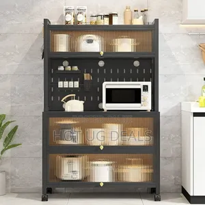 5 Tier Kitchen Cupboard Storage Cabinet With Flip Doors, Wheels