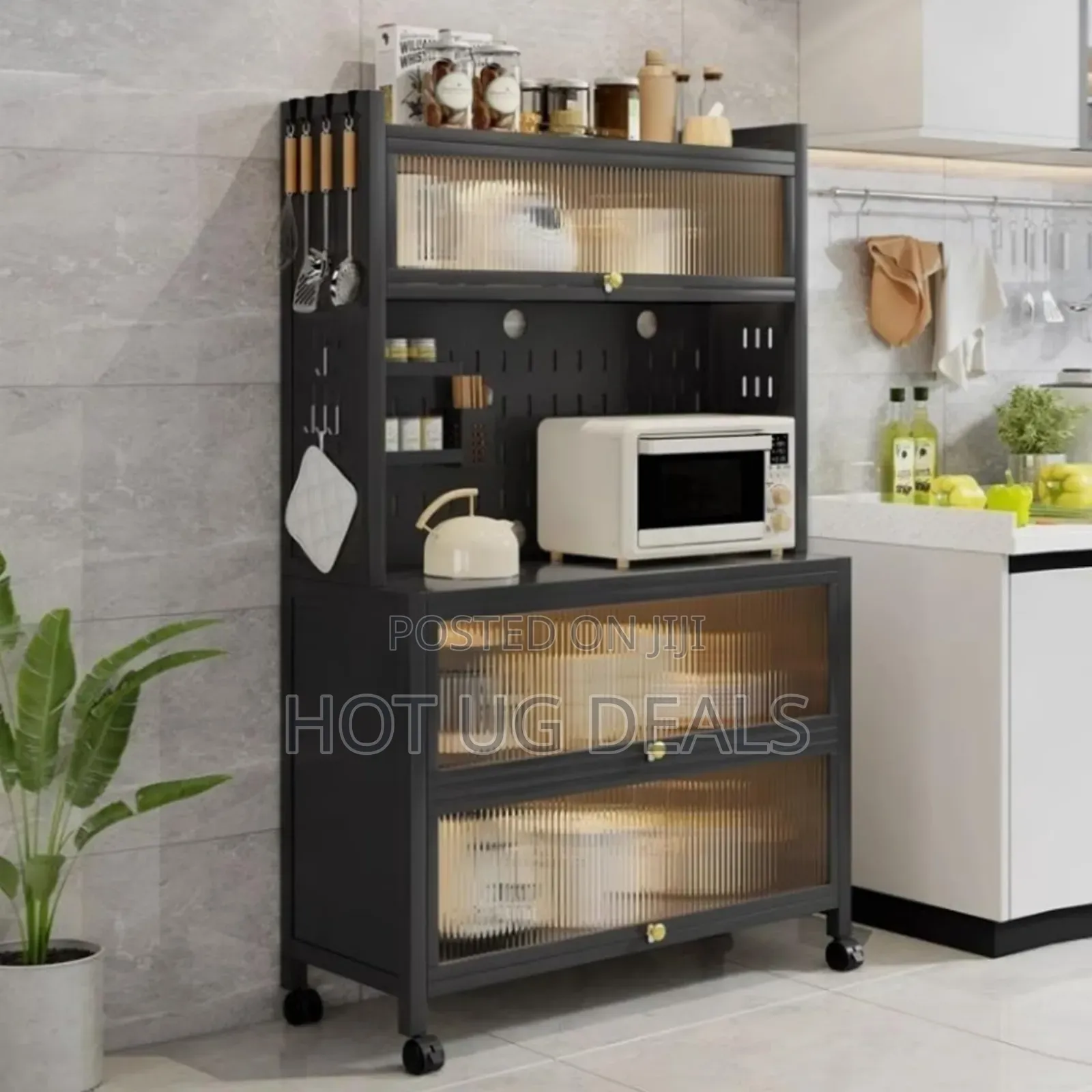 5 Tier Kitchen Cupboard Storage Cabinet With Flip Doors, Wheels