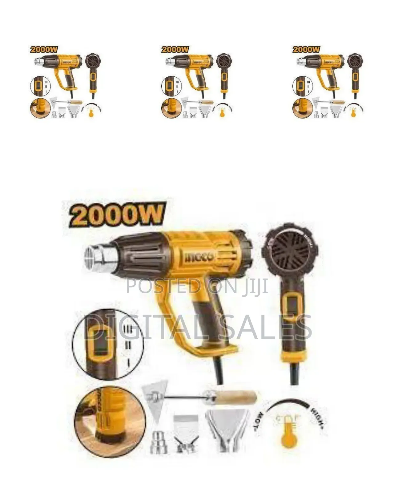 Ingco 2000w Industrial Heat Gun - Yellow##
