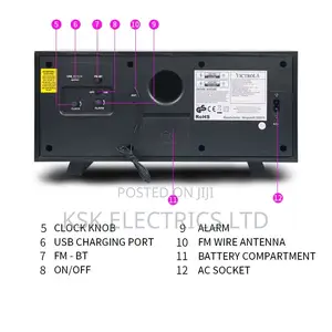 Bluetooth Speaker With Fm Radio Analog Alarm Clock and 5v 1a