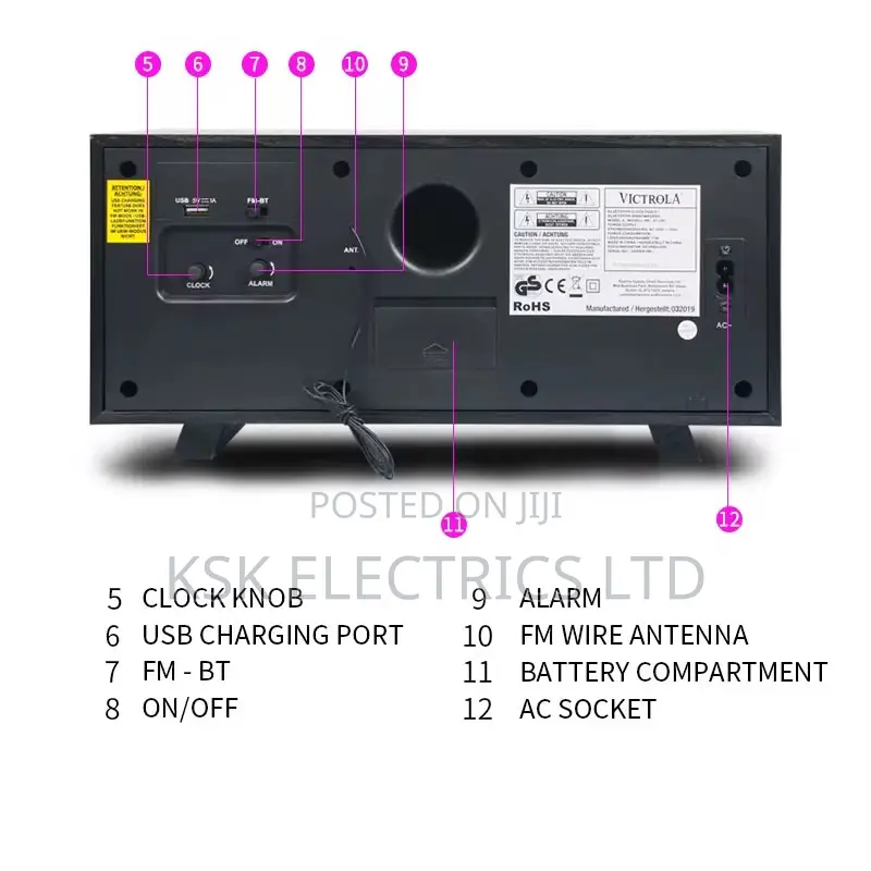 Bluetooth Speaker With Fm Radio Analog Alarm Clock and 5v 1a