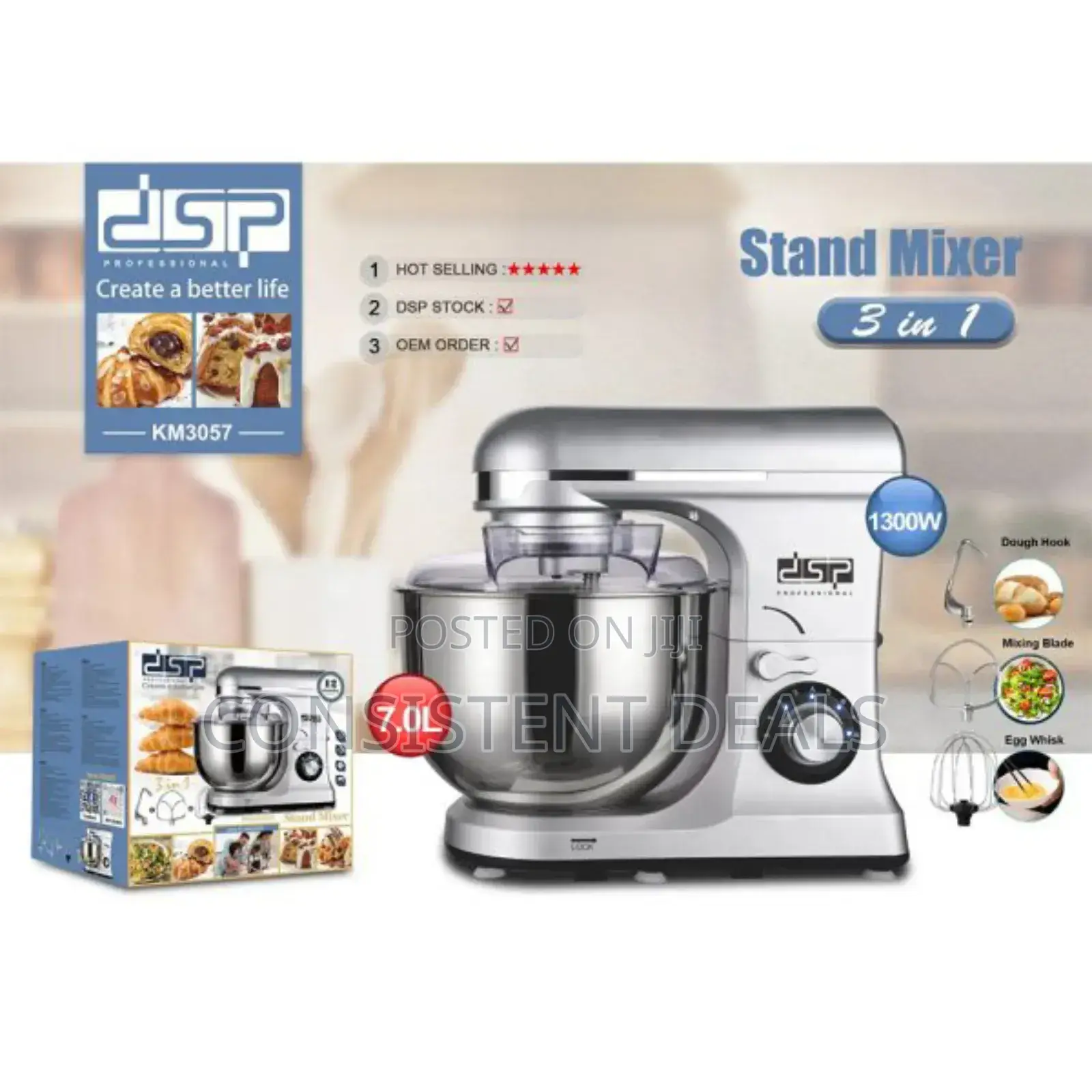 DSP 7.0l Electric Stand Mixer 1300w 3in1