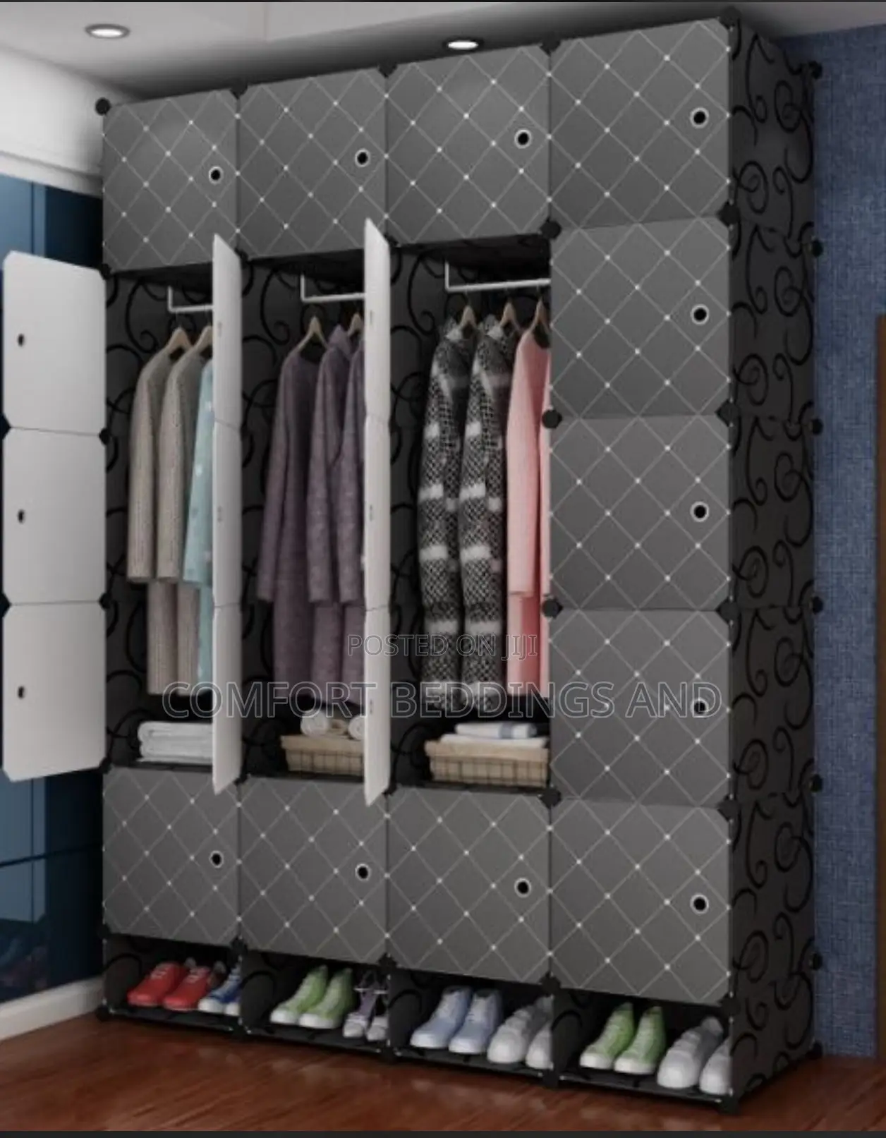 Five Layer Four Column Plastic Closet Black