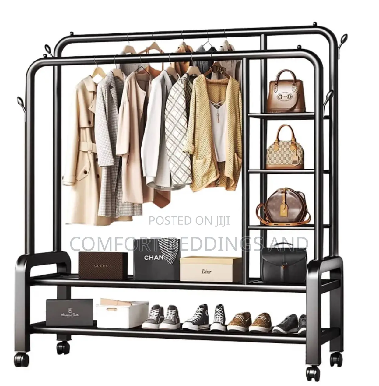 Hanging Rails Closet With Storage Cabinets