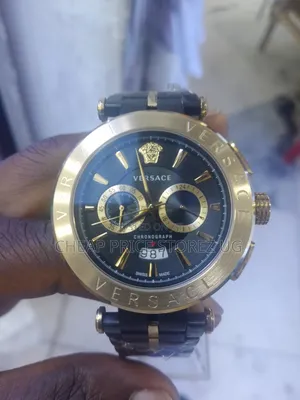 Versace Aion Chronograph Black Dial Grey Steel Strap Watch Men