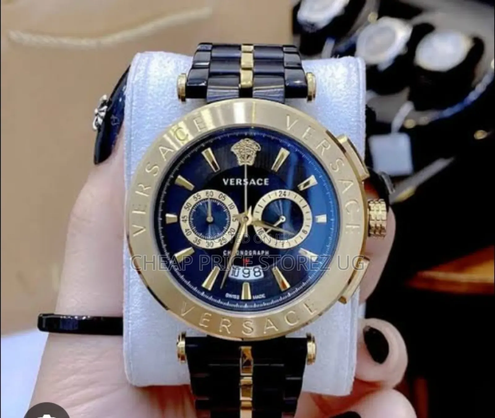Versace Aion Chronograph Black Dial Grey Steel Strap Watch Men