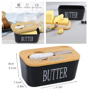 Black Ceramic Butter Dish With A Wooden Lid