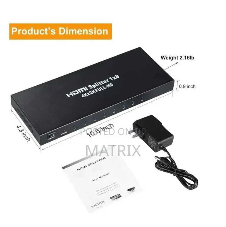 8 Port 1 in 8 Out 1x8 Hdmi Splitter Audio Video 1080