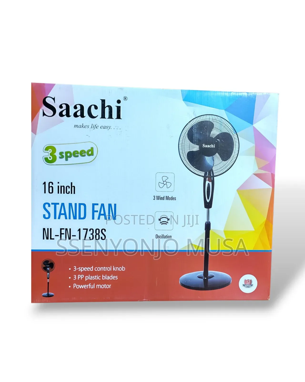 Saachi Stand Fan 16 Inches - 3-Speed, 3 Wind Modes