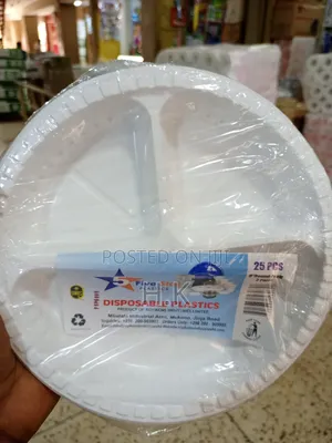 25pcs Disposable Plastic Plates With Three Compartments.