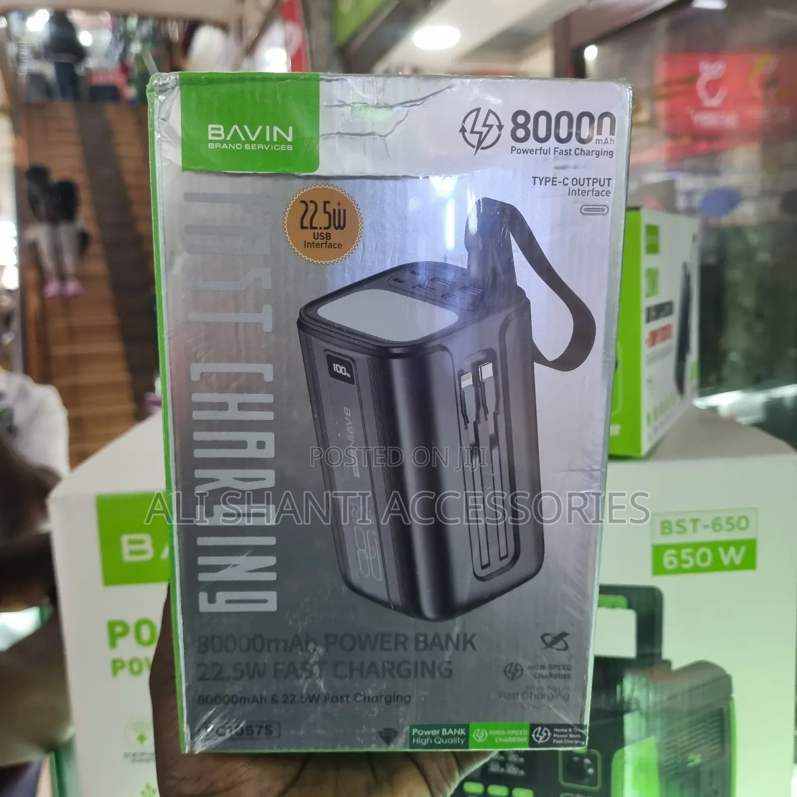 Power Bank 80000mah Bavin 22.5w Fast Charging With Led