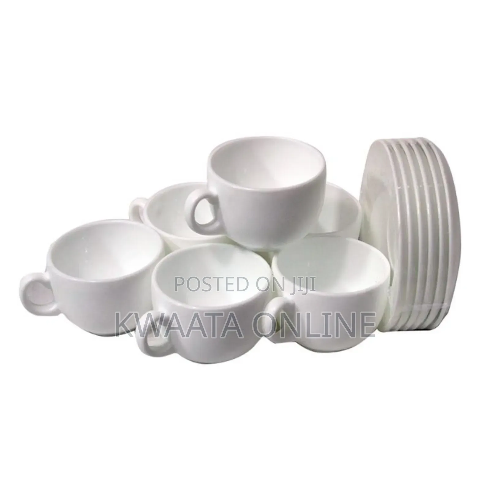 Set of 6 White Porcelain Coffee Cups With 6 Saucer