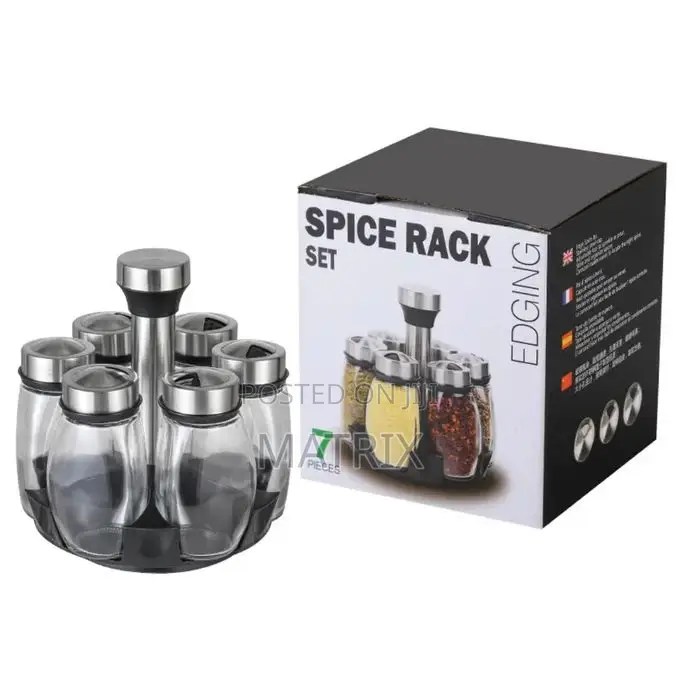 6pcs Spice Rack Jars With Rotating Stand